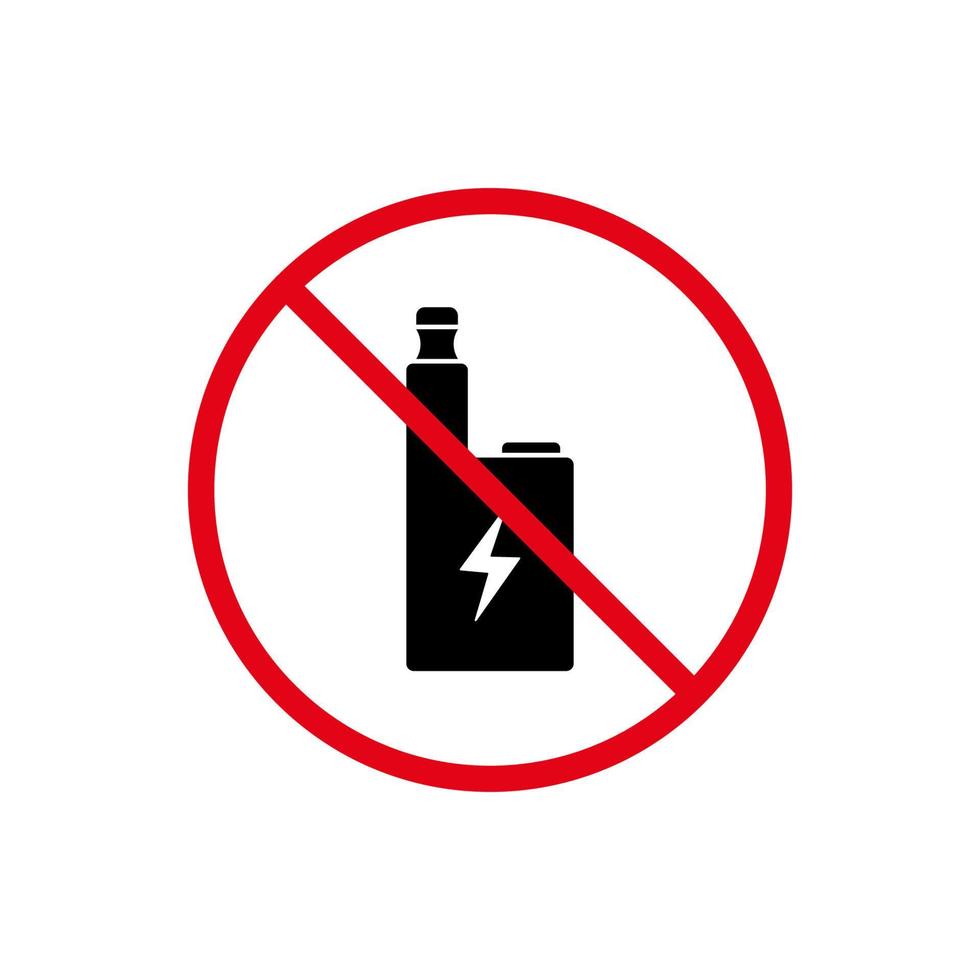 icono de silueta negra de cigarrillo electrónico prohibido. prohibir el pictograma de vape líquido. deje de fumar vaporizador símbolo de parada roja. señal de advertencia de no vape. prohibido vapear. ilustración vectorial aislada. vector