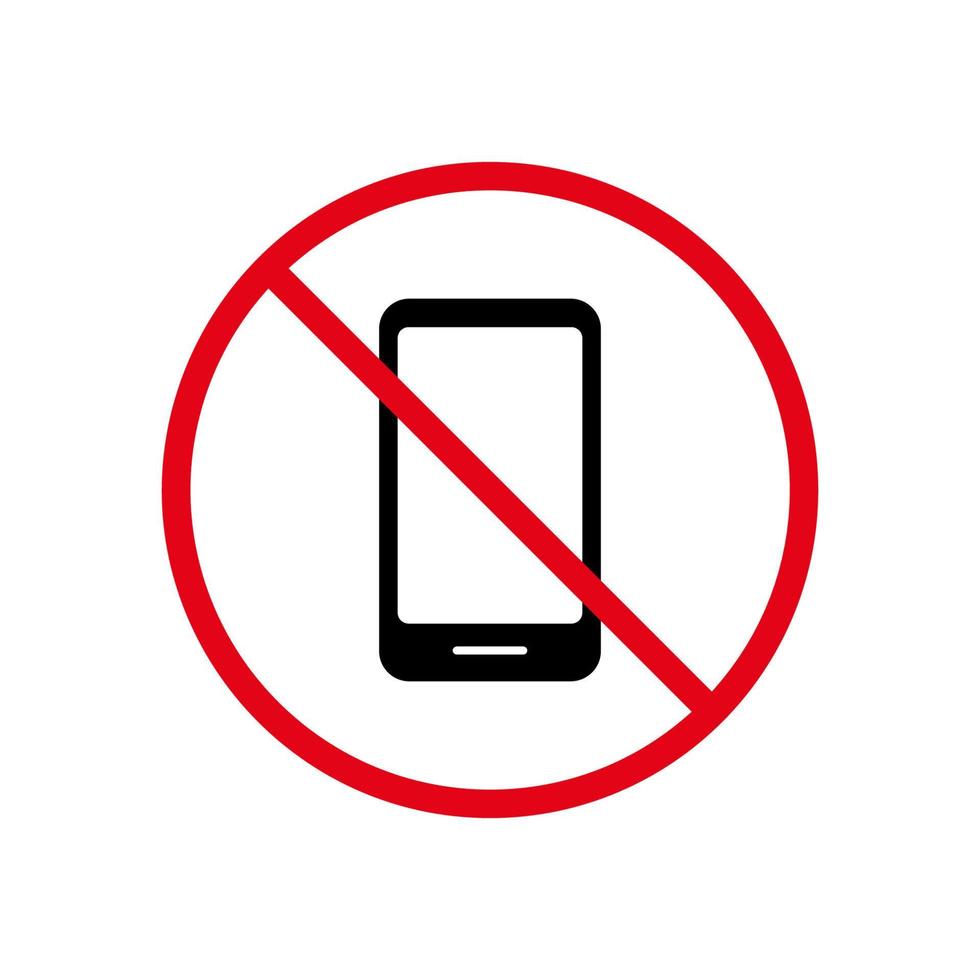 no hay icono de prohibición de silueta negra de smartphone. pictograma prohibido de teléfono móvil. no use el símbolo de parada roja del teléfono móvil. señal de teléfono inteligente no permitida. teléfono celular prohibido. ilustración vectorial aislada. vector