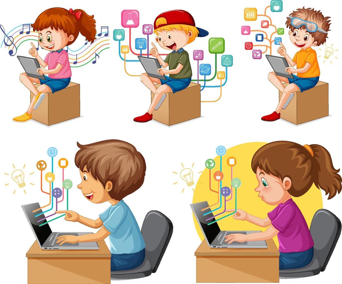 Set of children doing different activities vector