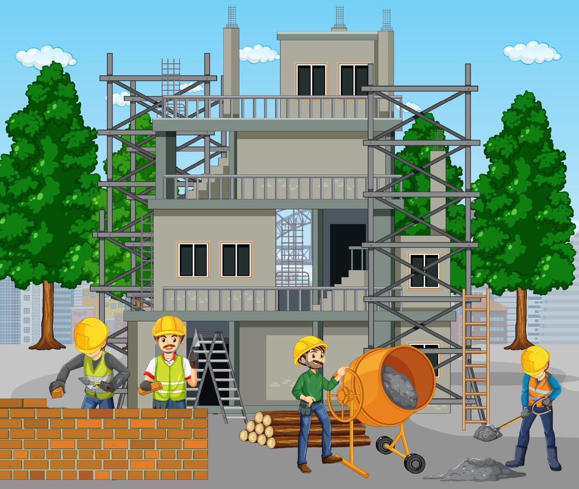 Construction site with workers vector