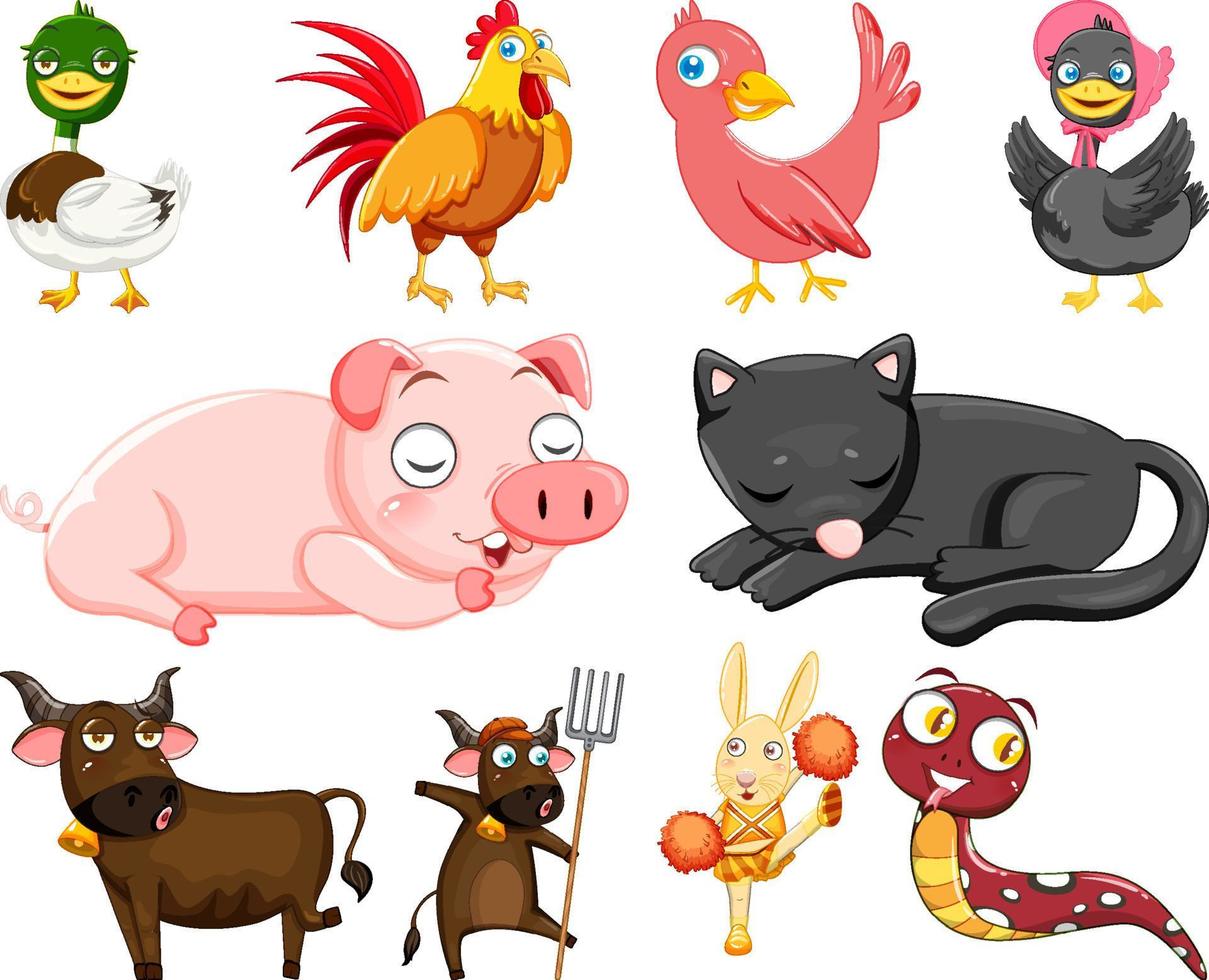 Cute animals with happy smile vector