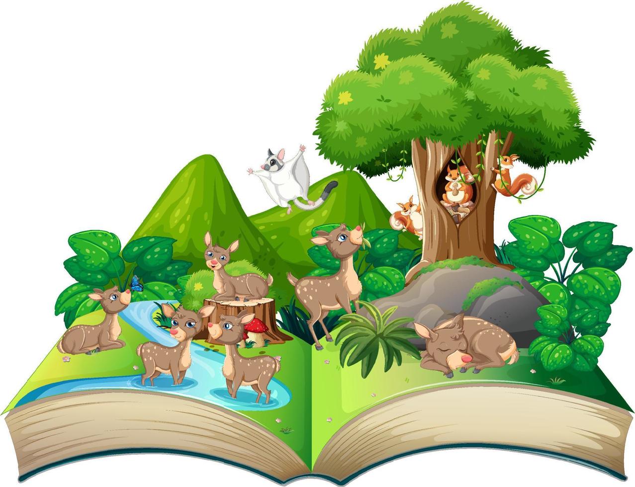 libro con escena de animales en el bosque vector