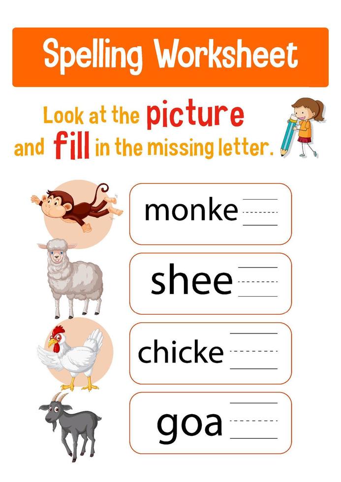 Worksheet design for spelling words vector