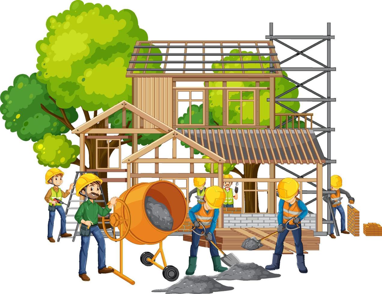 Isolated construction site with workers vector