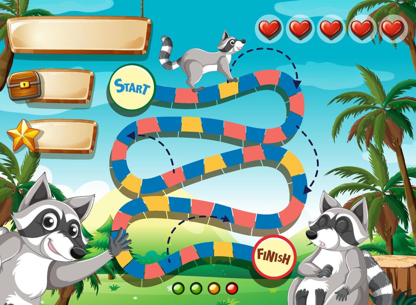 Game design with raccoons in the forest background vector