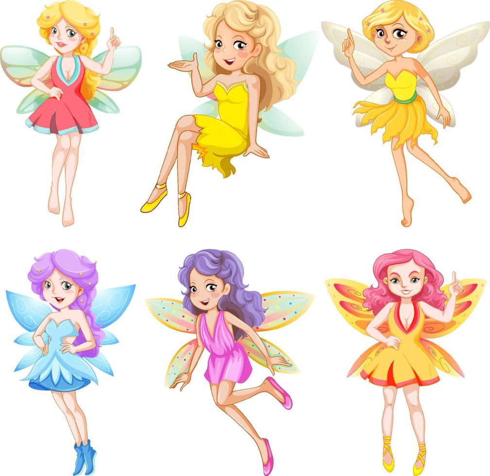 Set of different beautiful fairy girl cartoon character vector