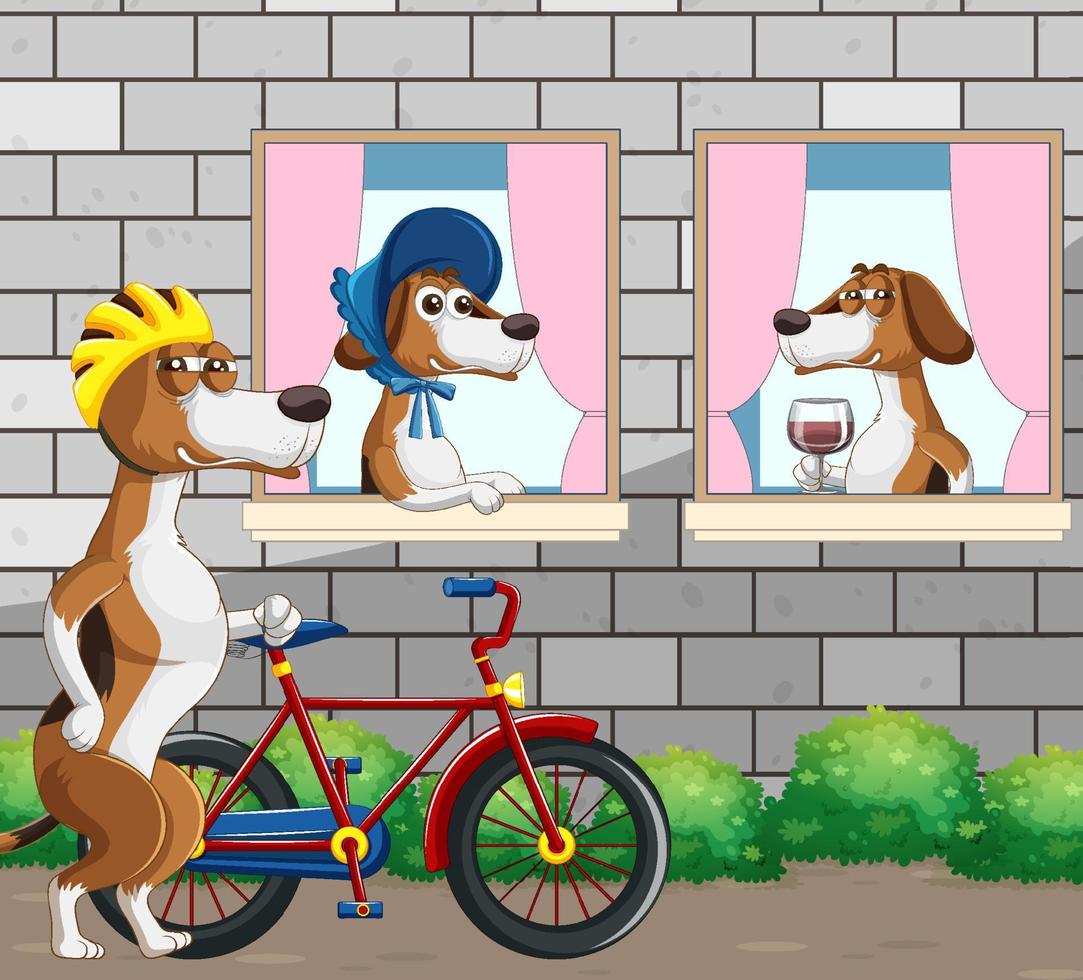 Outdoor scene with cartoon beagles vector