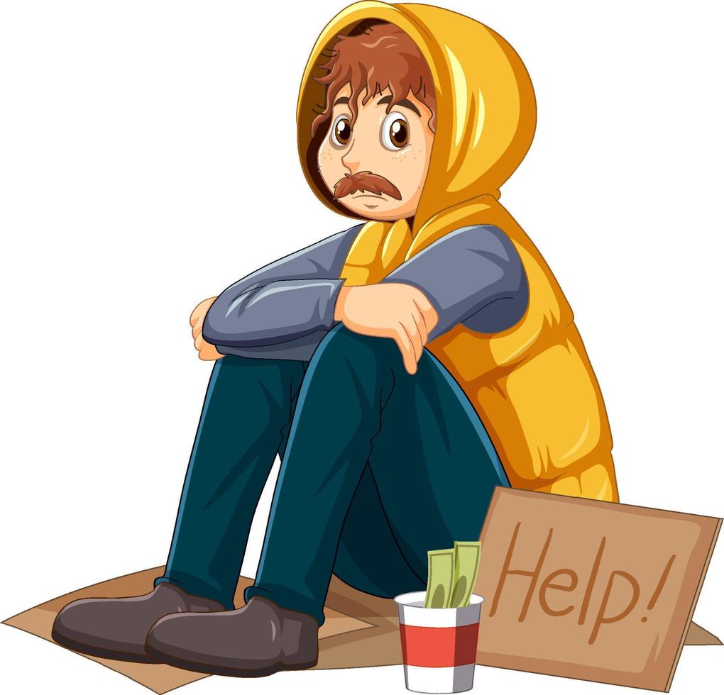 Homeless man cartoon character vector