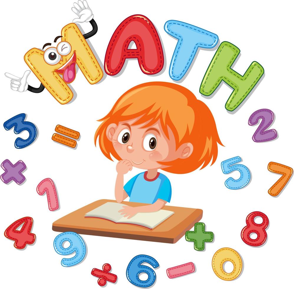 Font design for math with girl and numbers vector
