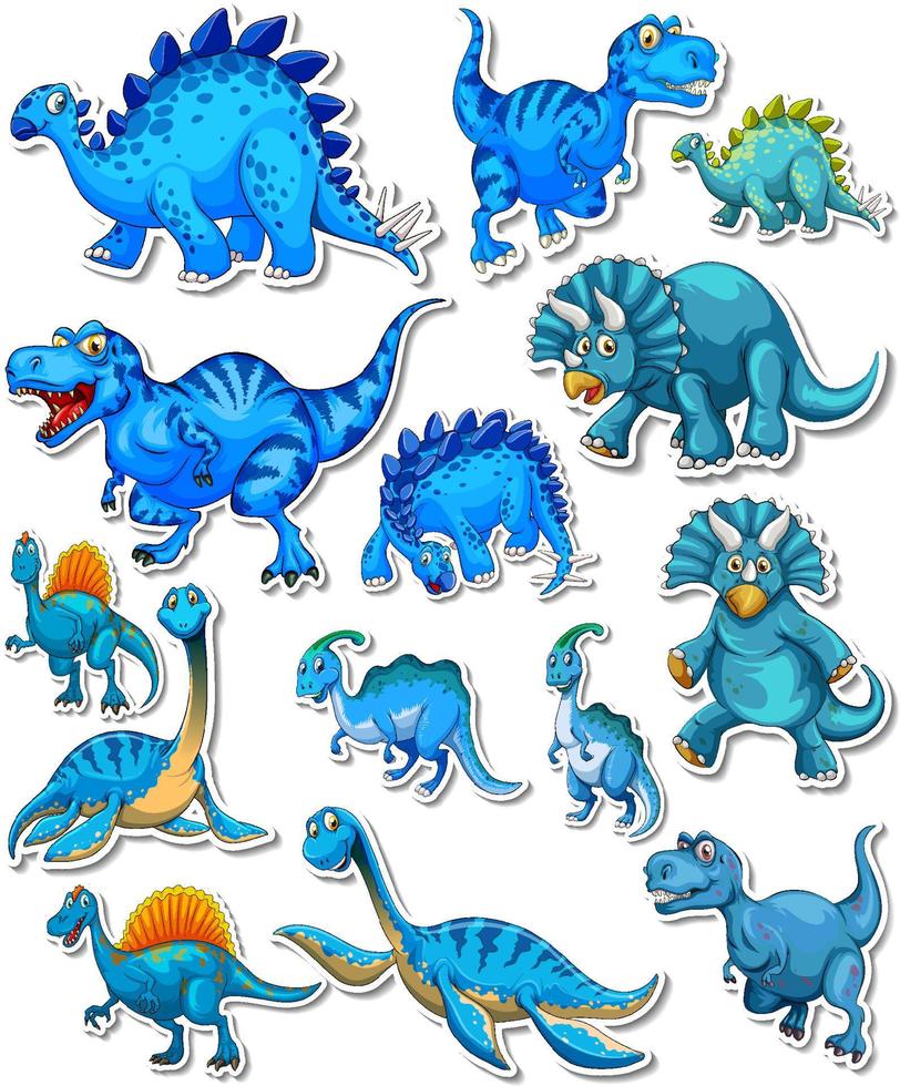 Sticker set of different dinosaurs cartoon vector