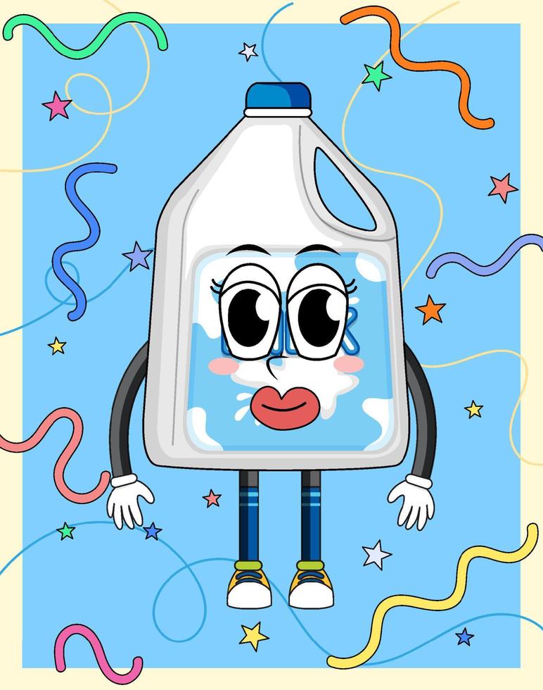 Funny milk bottle cartoon character vector