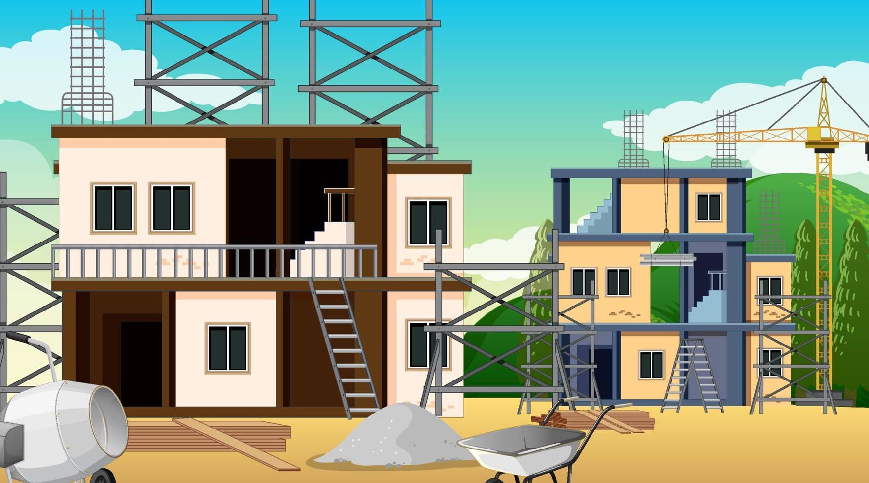 Building construction site scene vector