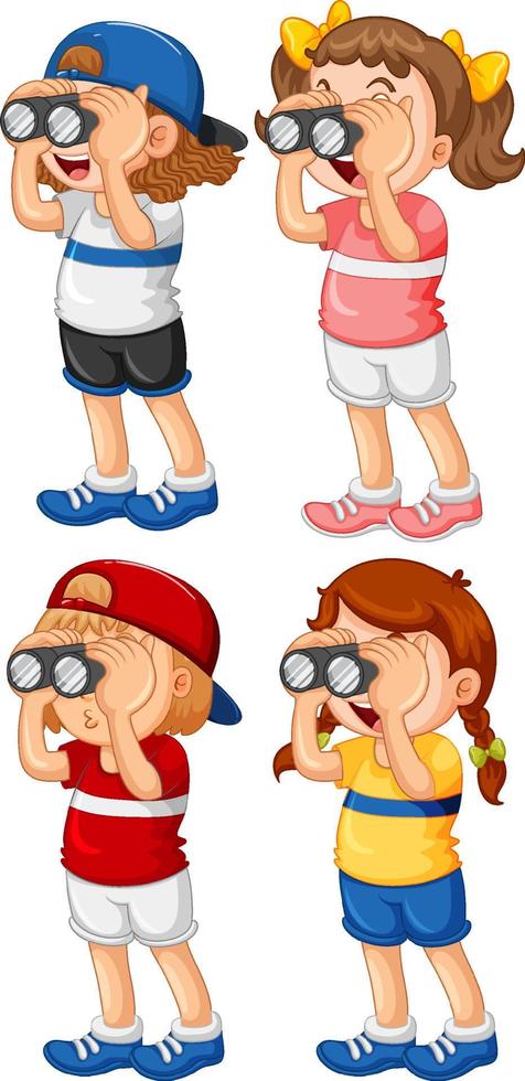 Set of children look through binoculars vector