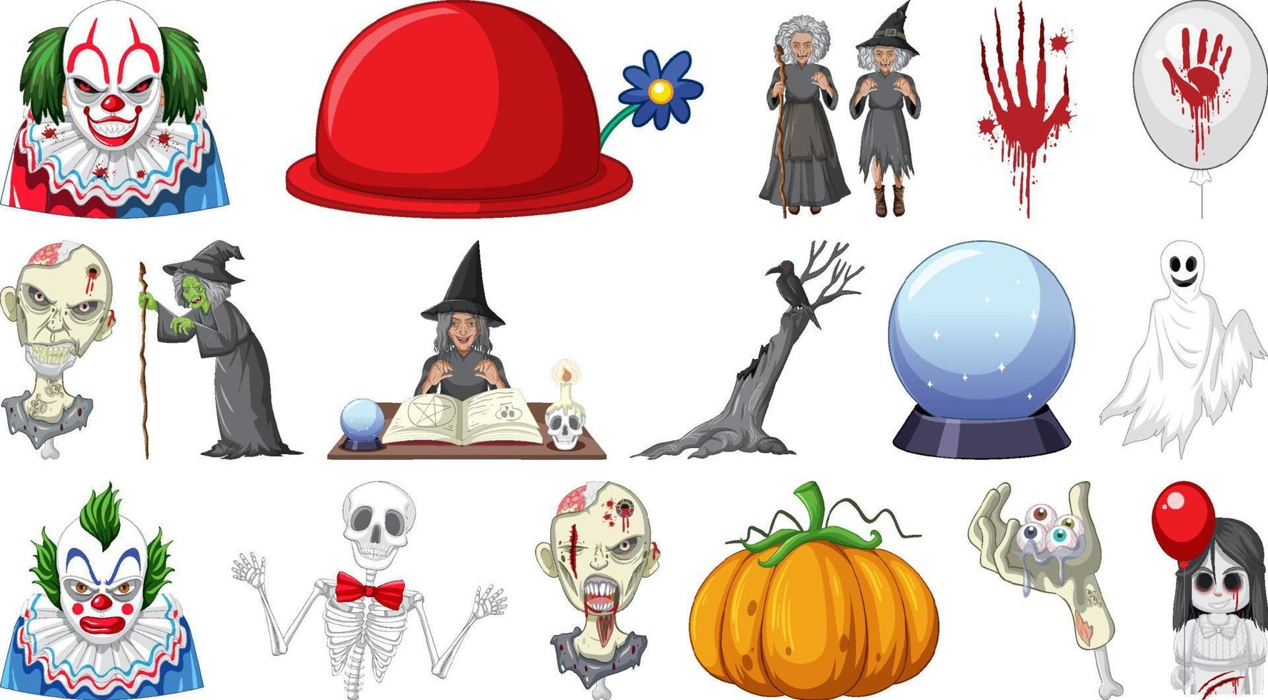 conjunto de halloween con monstruos aterradores vector