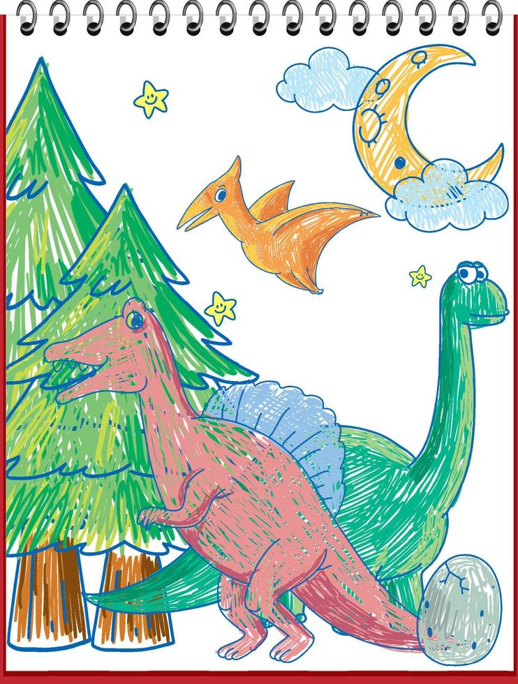 niños dibujados a mano doodle dinosaurios vector