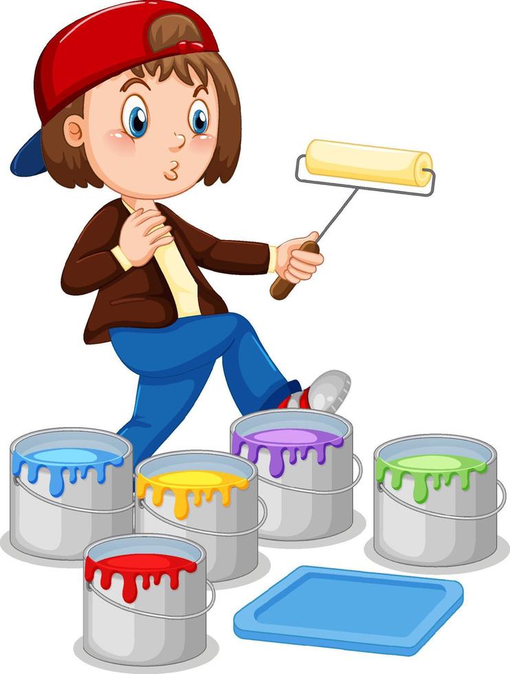 Little girl with buckets of paints vector