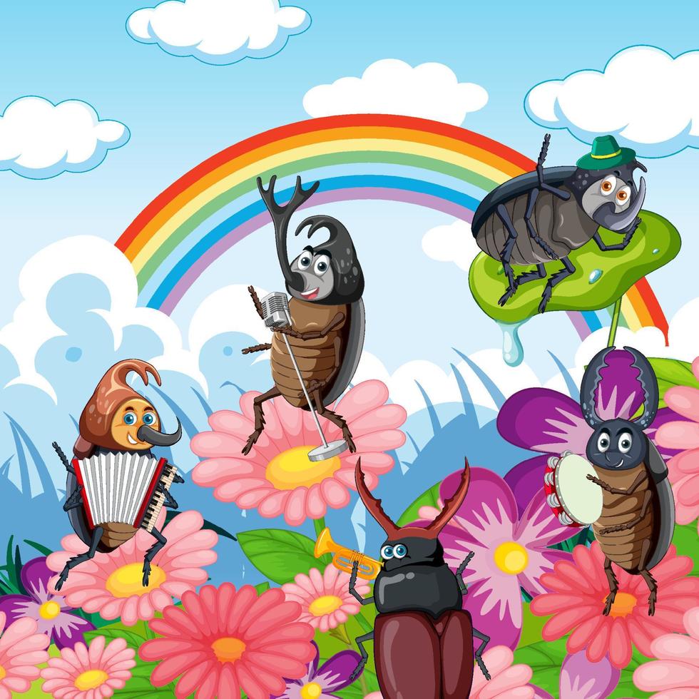Happy insect in nature fairy tale scene vector