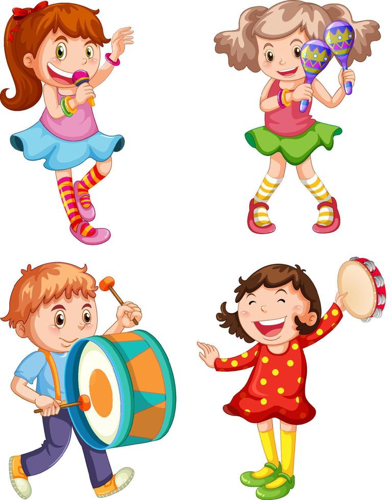 Vector conjunto de instrumentos musicales para niños dibujados a mano en  estilo de dibujos animados