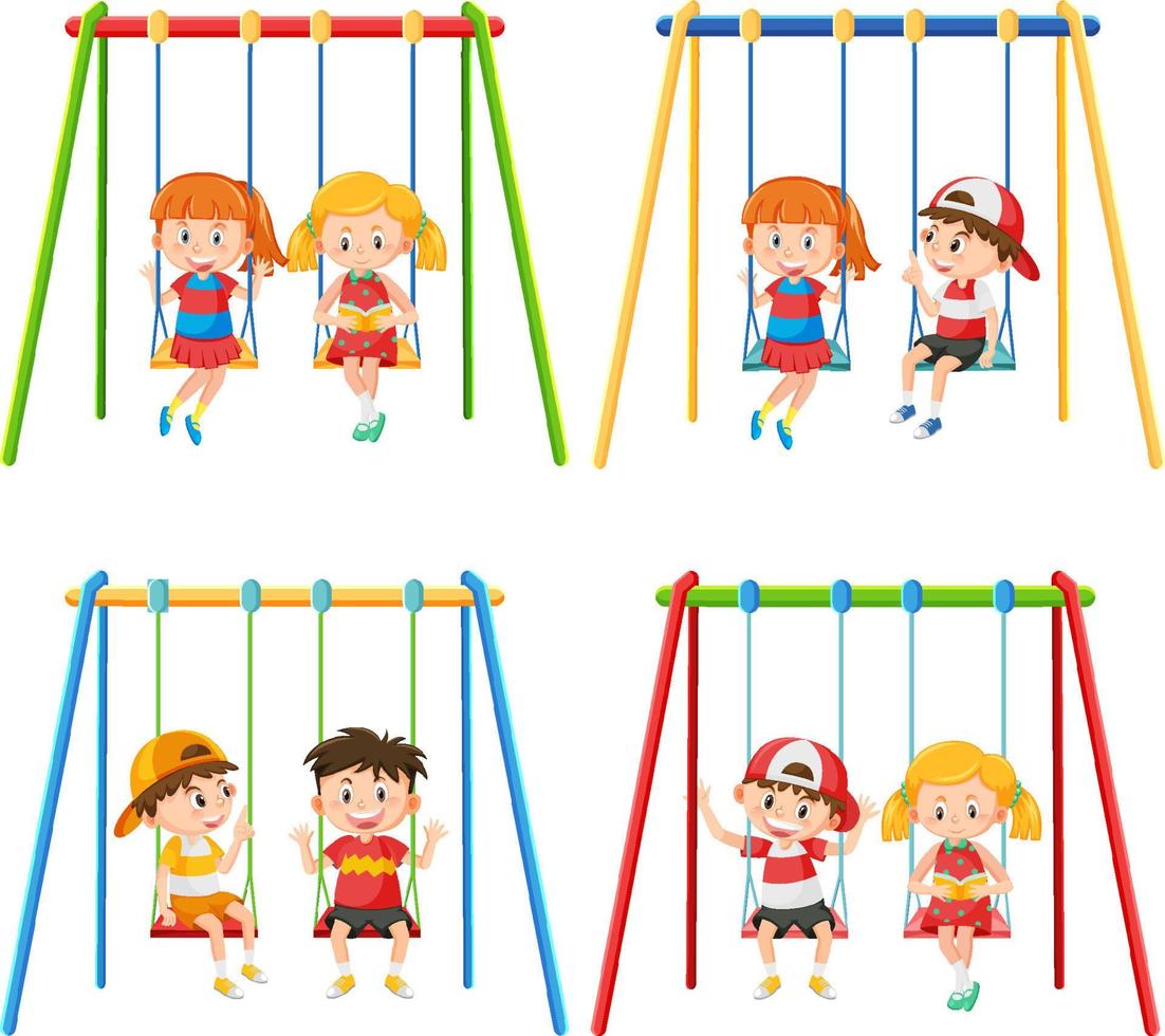 Kid on swing set playground on white background vector