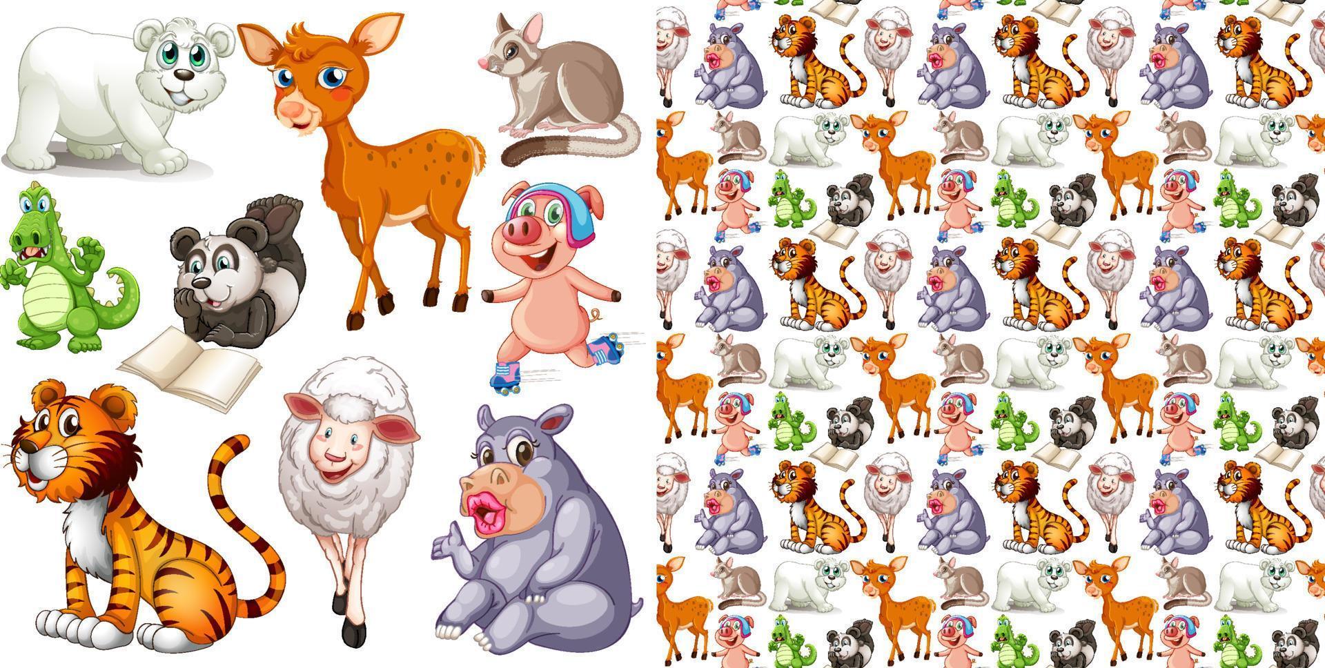 Cute animals cartoon set on white background vector