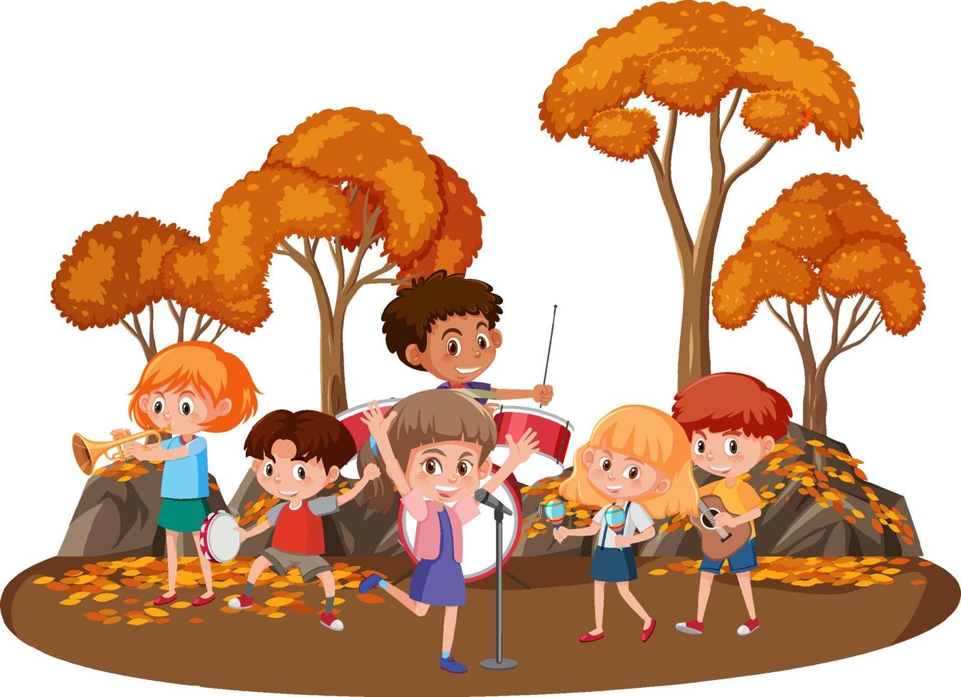 Isolated outdoor park with children music band vector