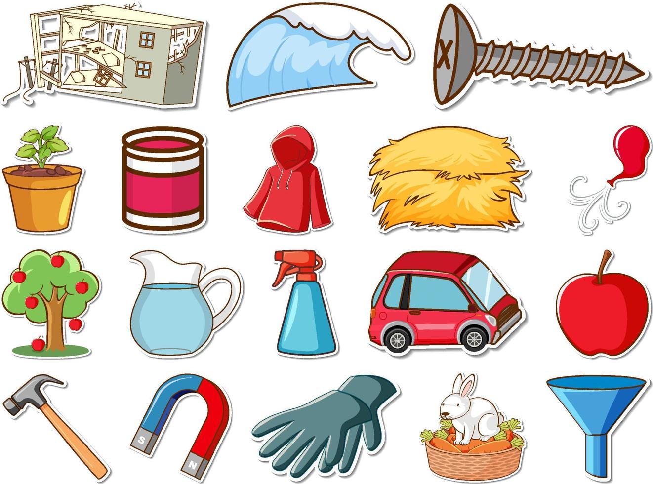 Sticker set of mixed daily objects vector