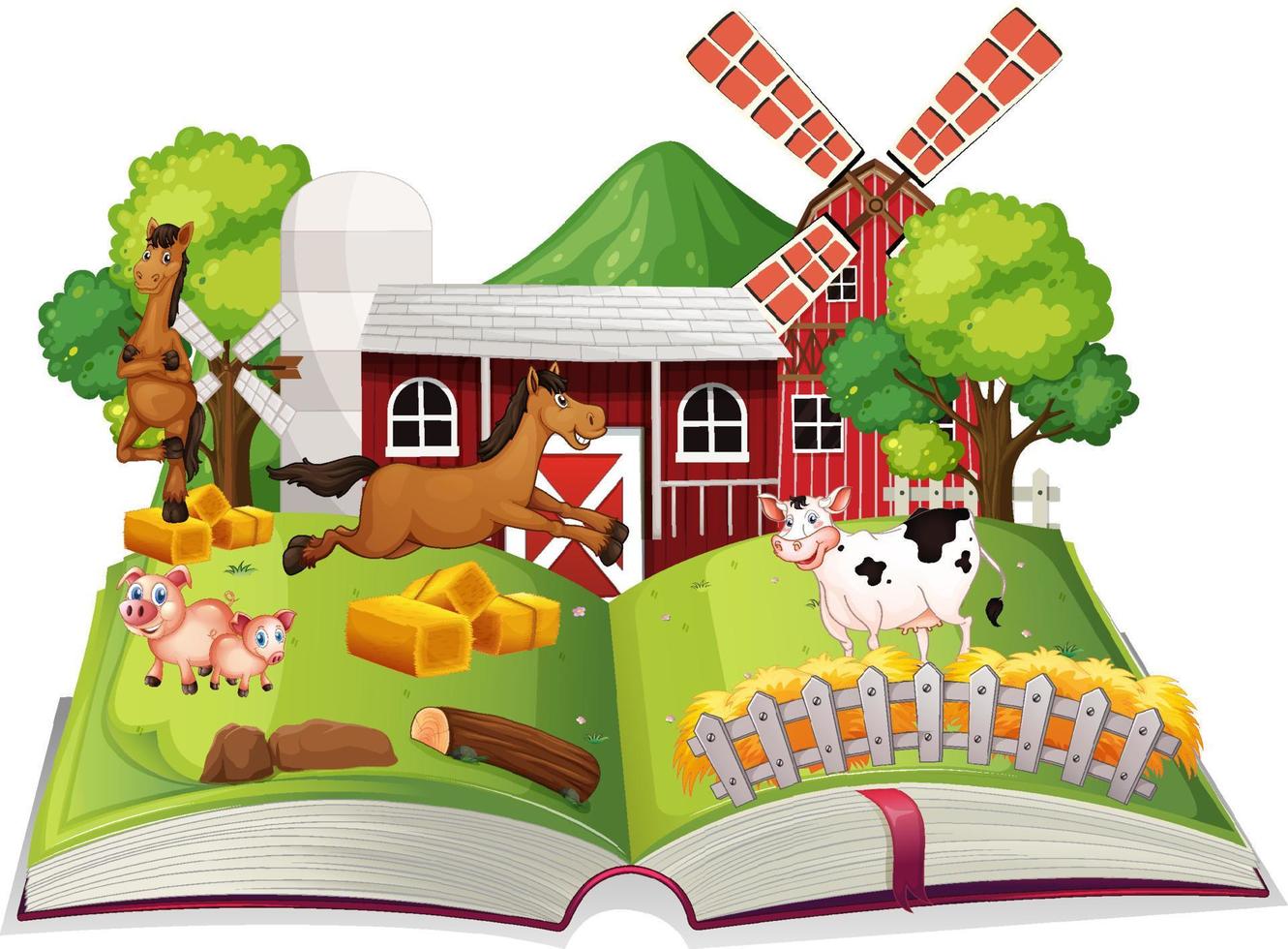 Storybook with farm animals in the farm vector