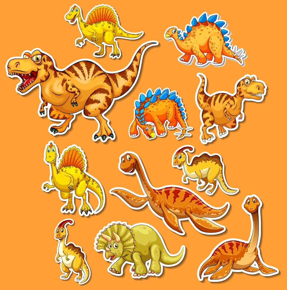 Sticker set of different dinosaurs cartoon vector