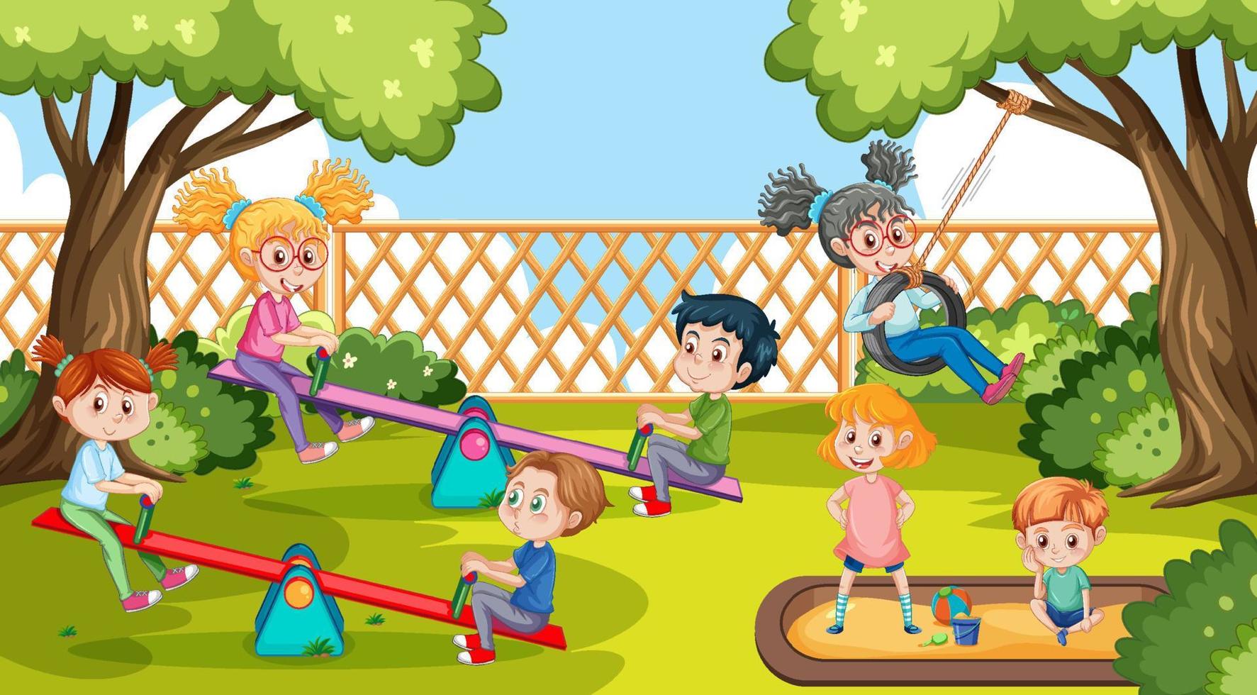 Happy children playing at playground vector