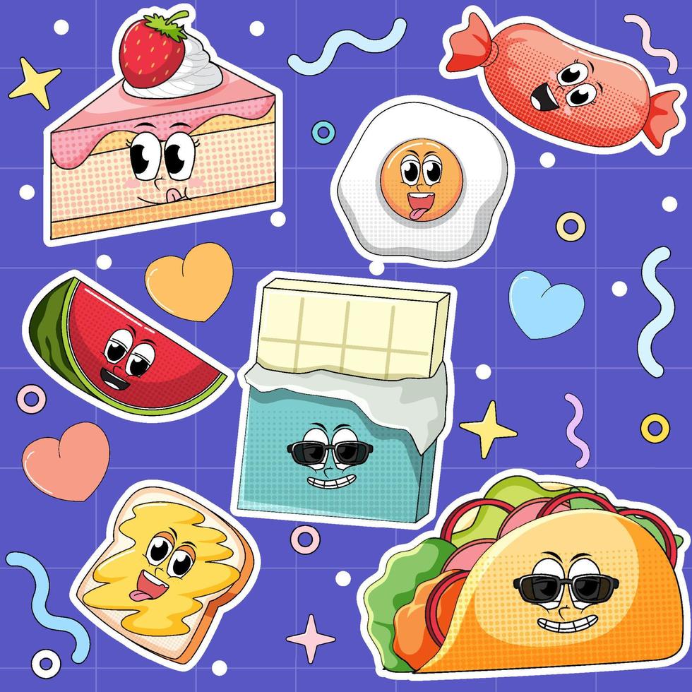 conjunto de divertidos personajes de comida y postre vector