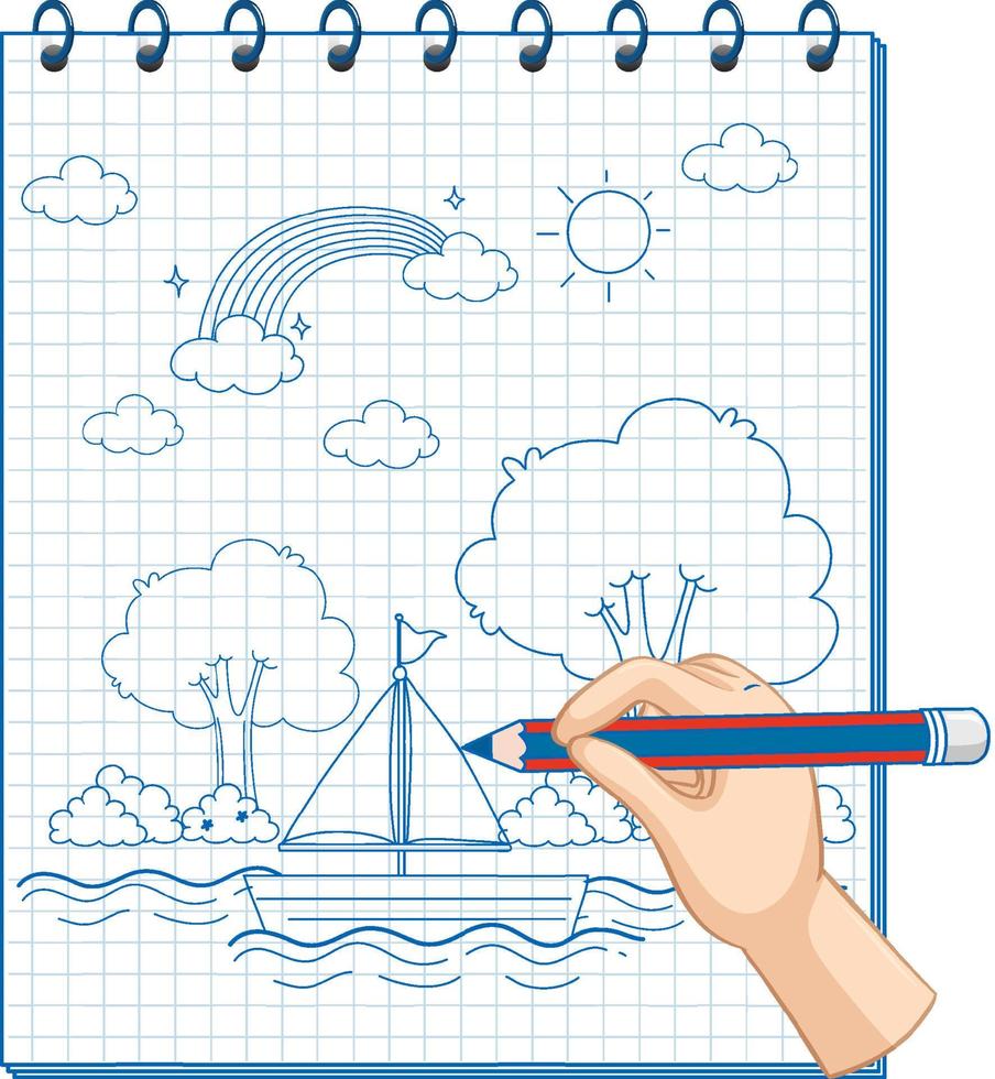A notebook with a doodle sketch design at the cover page vector