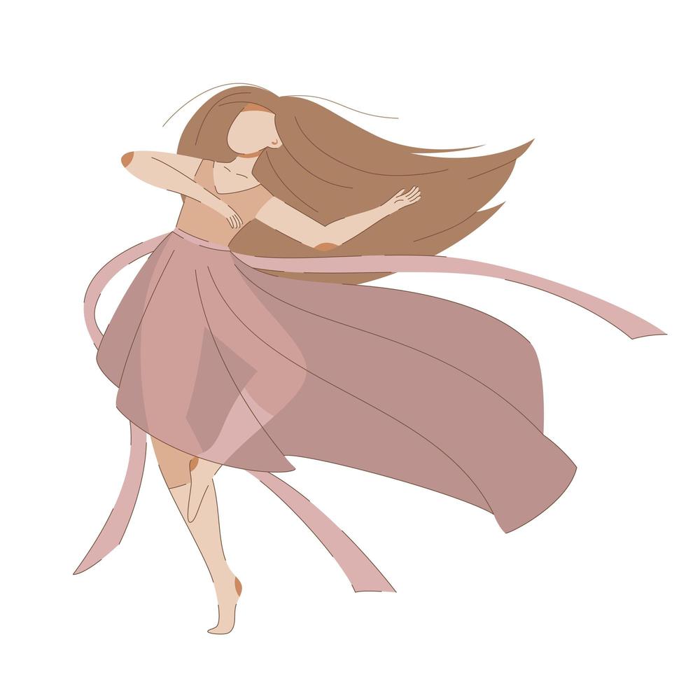 Young girl dancing modern dance. Nude color vector