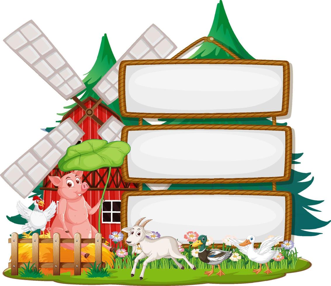 plantilla de banner vacío con animales de granja vector