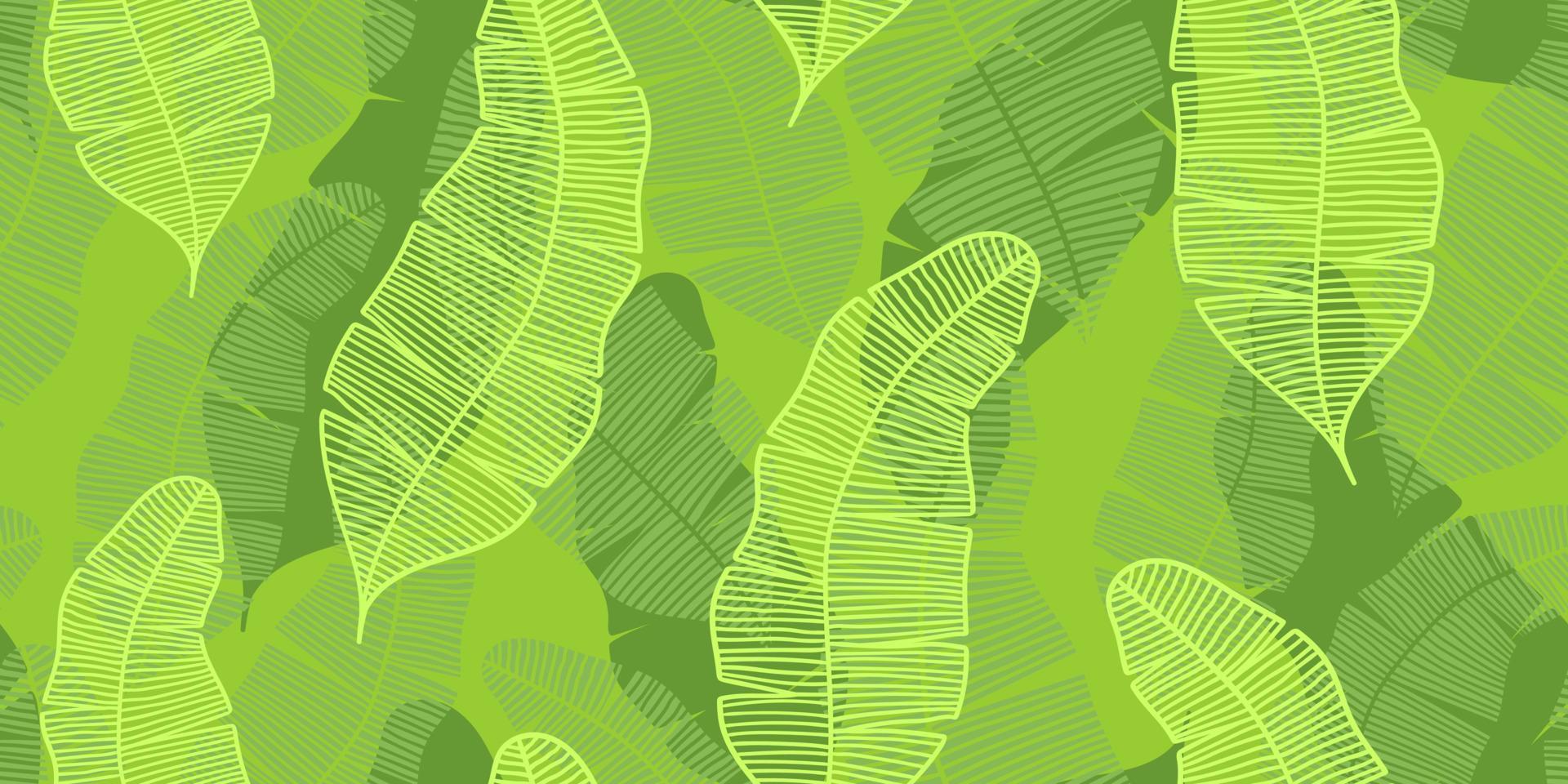 ABSTRACT VECTOR SEAMLESS LIGHT GREEN BANNER WITH GREEN BANANA LEAVES