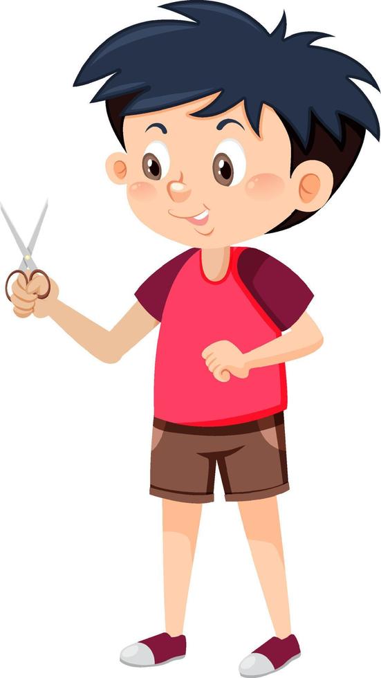 A boy holding scissor mirror on white background vector