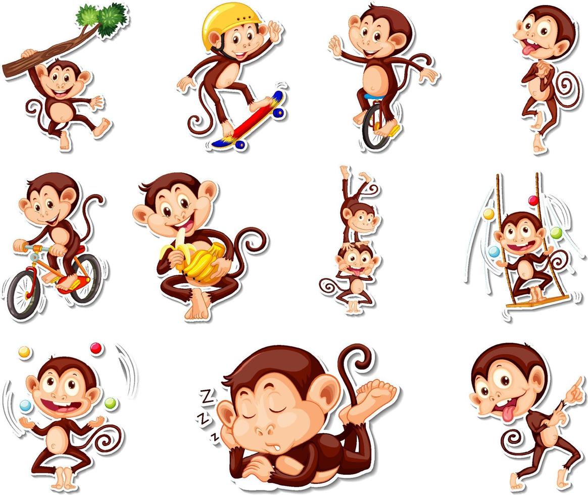 Sticker set of funny monkey cartoon characters 7637632 Vector Art at Vecteezy Sticker set of funny monkey cartoon characters 7637632 Vector Art at Vecteezy