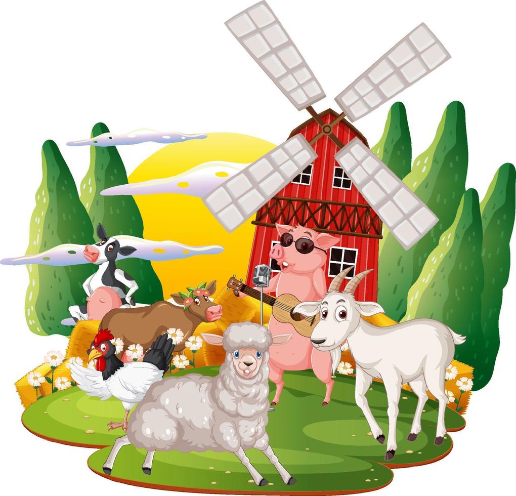 Happy animals in farm cartoon vector