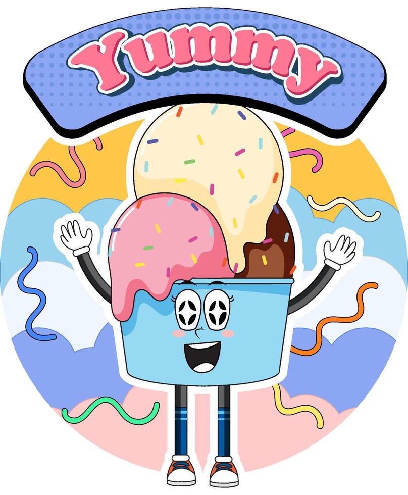 Funny ice cream cartoon character vector