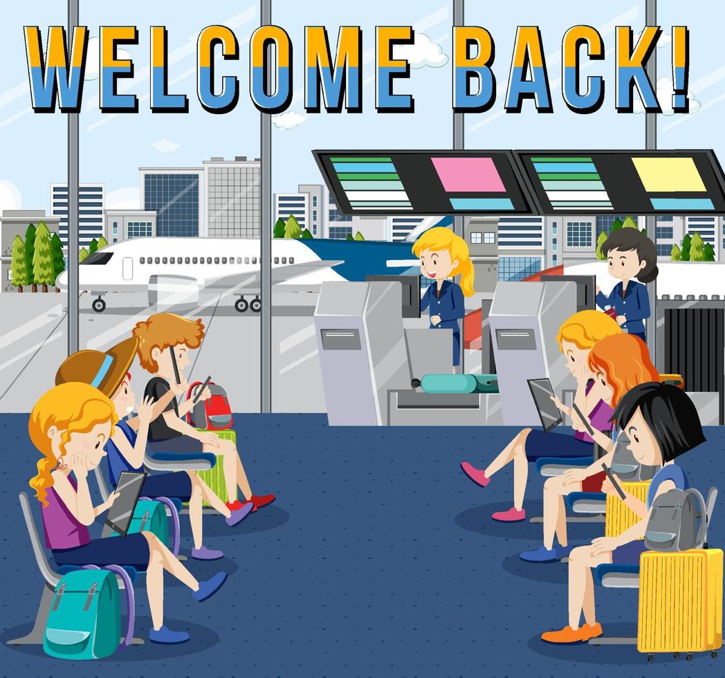 personajes de dibujos animados de personas en el aeropuerto vector