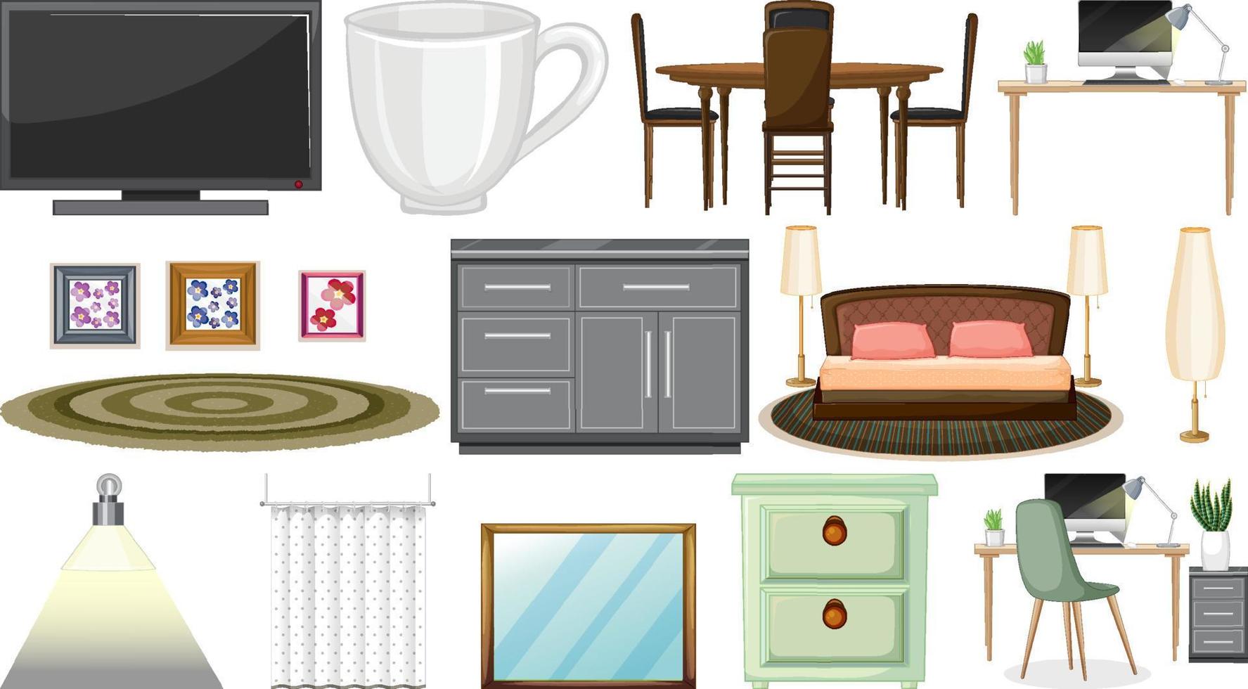 Furniture and household appliances on white background vector