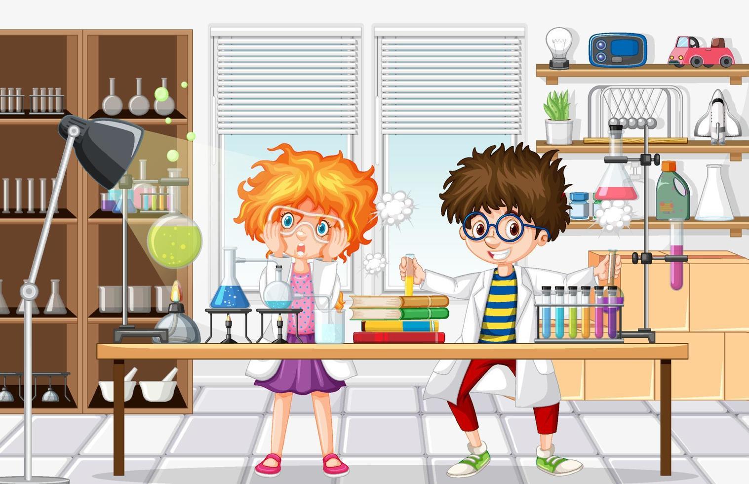 Laboratory scene with scientist cartoon character vector