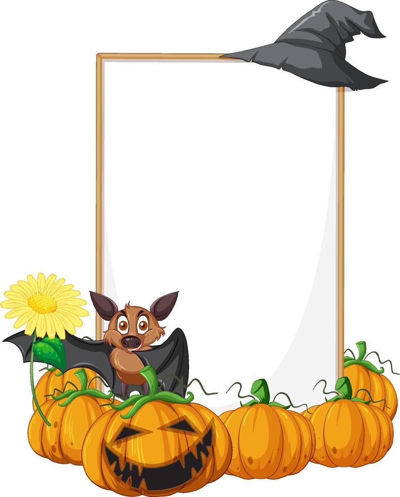 Blank wooden signboard with bat in halloween theme vector