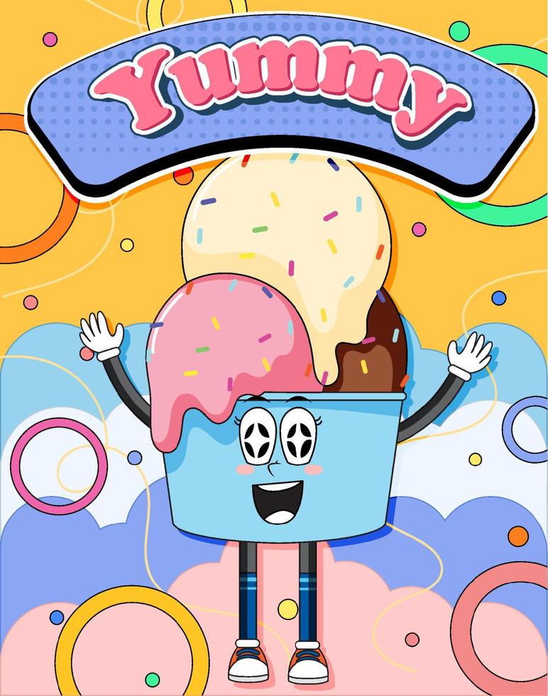 divertido personaje de dibujos animados de helados vector