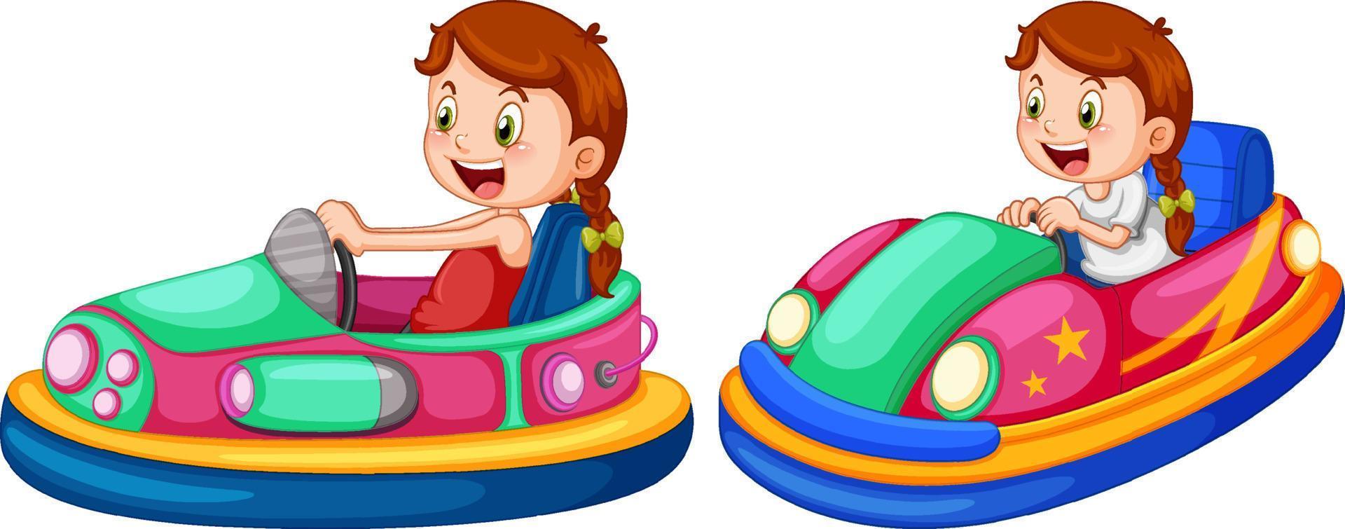 Kids riding bumper cars cartoon design vector