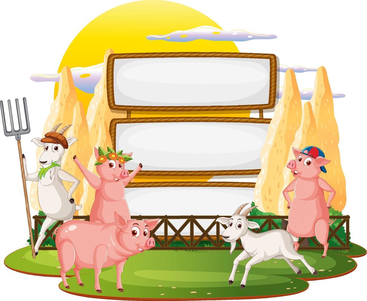 plantilla de banner vacío con animales de granja vector