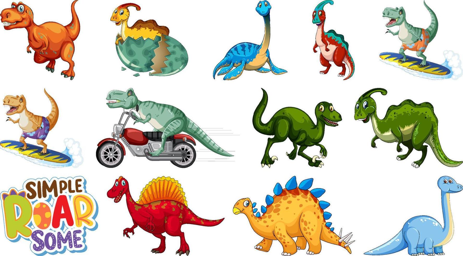 muchos dinosaurios sobre fondo blanco vector