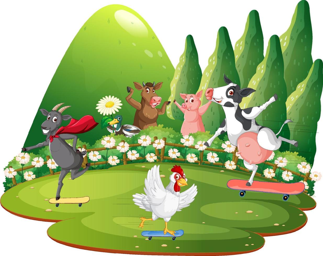Happy animals in farm cartoon vector