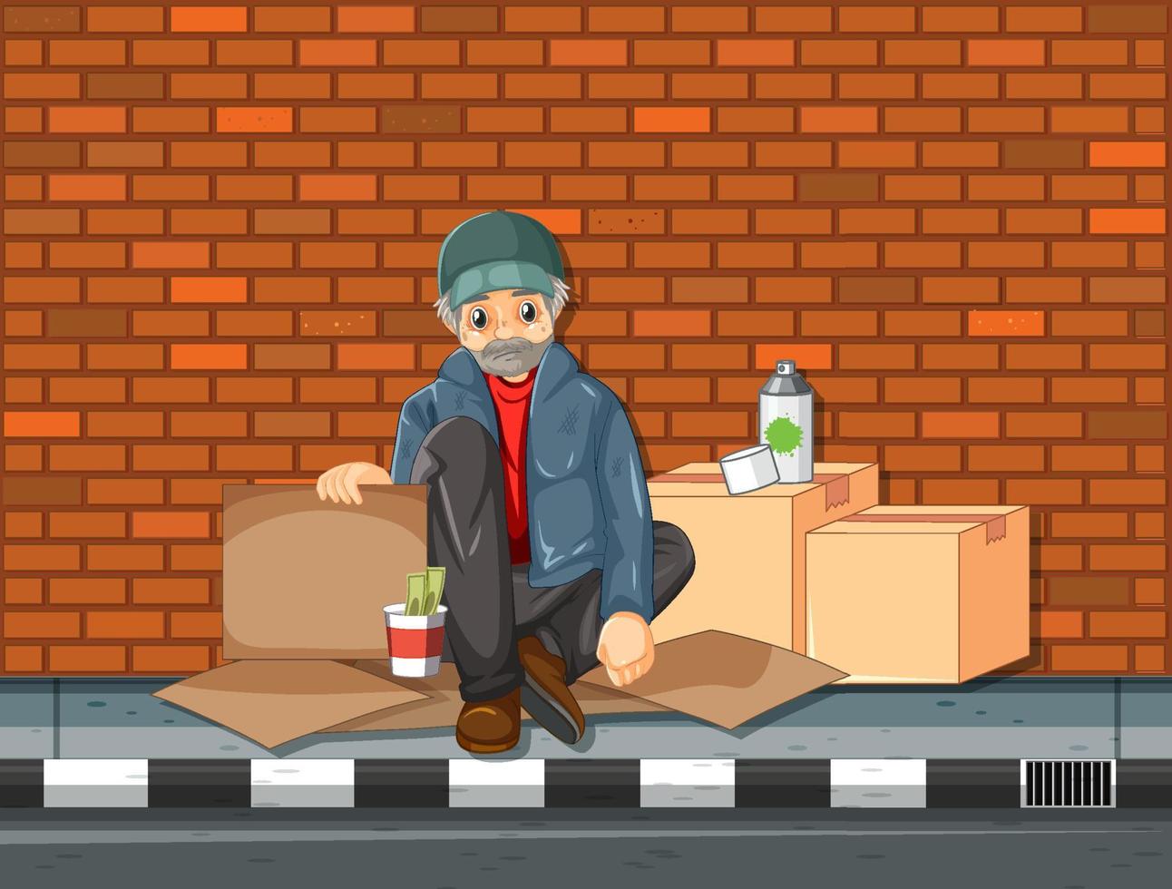 Homeless old man cartoon character vector