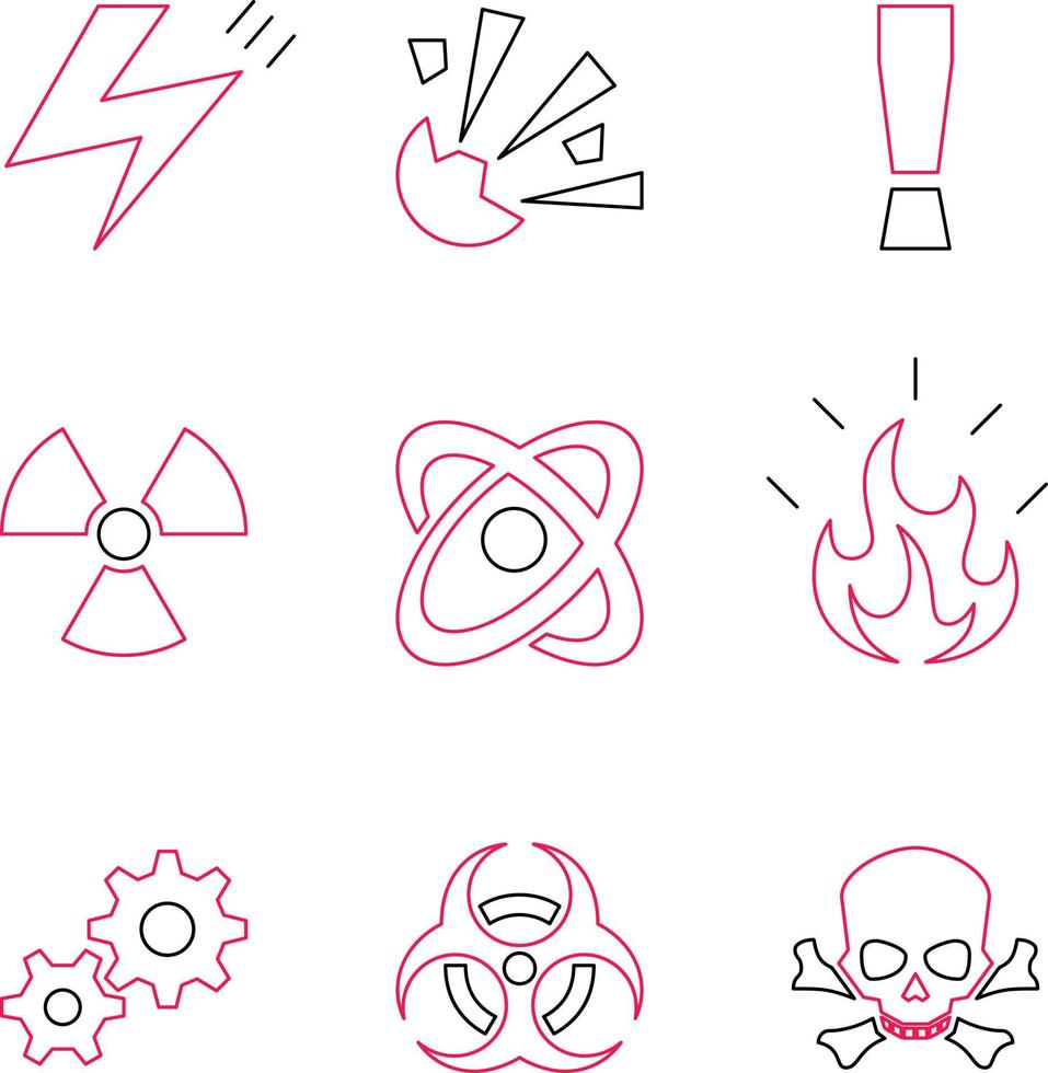 Set multiple color of Dangerous radiation warning icon flat design vector