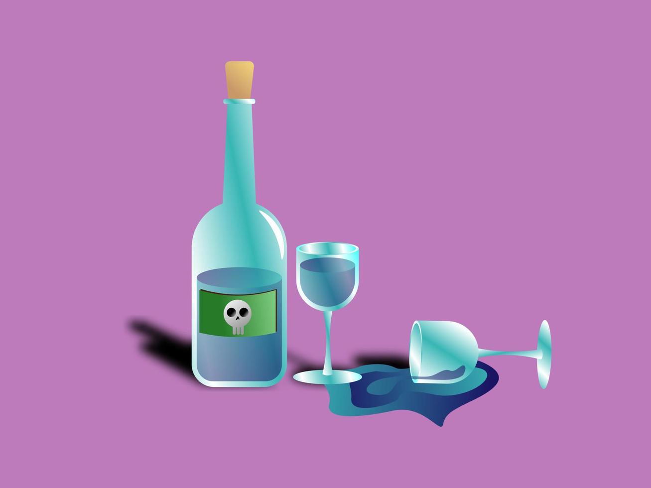 3d poison wine bottle and couple of wine glass in purple background vector